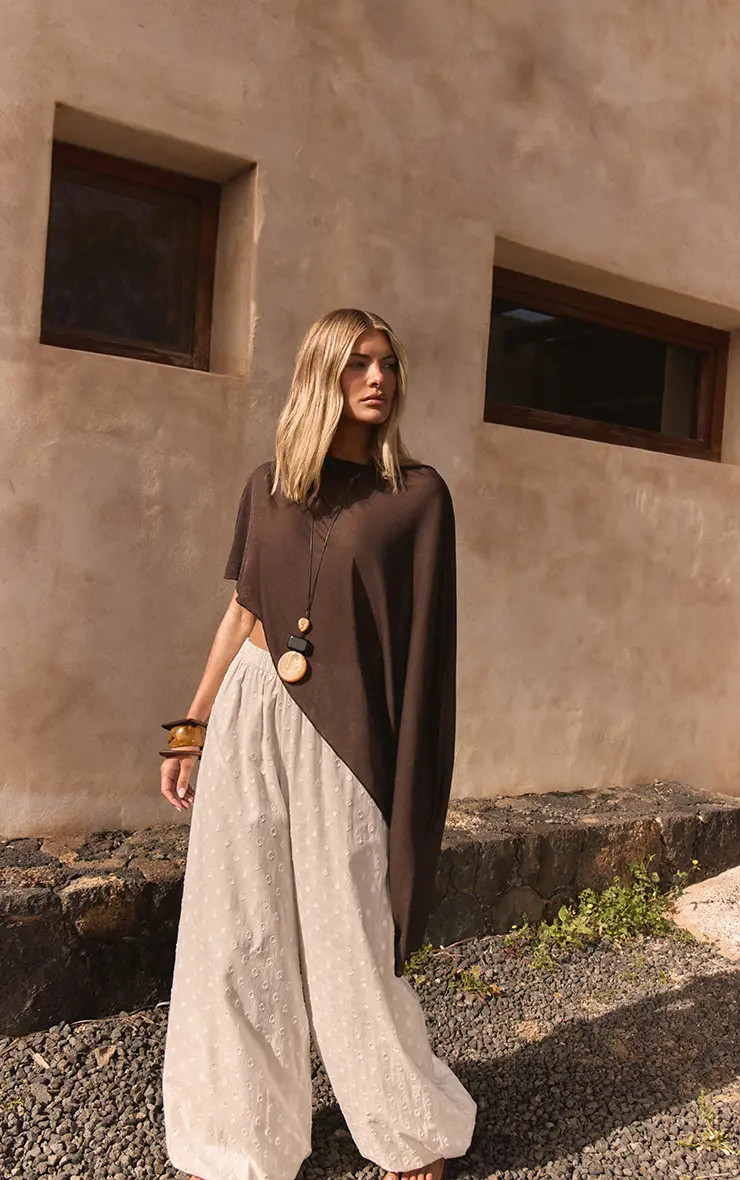 Chocolate Burnout Mesh Slouchy Cape Top | PrettyLittleThing US