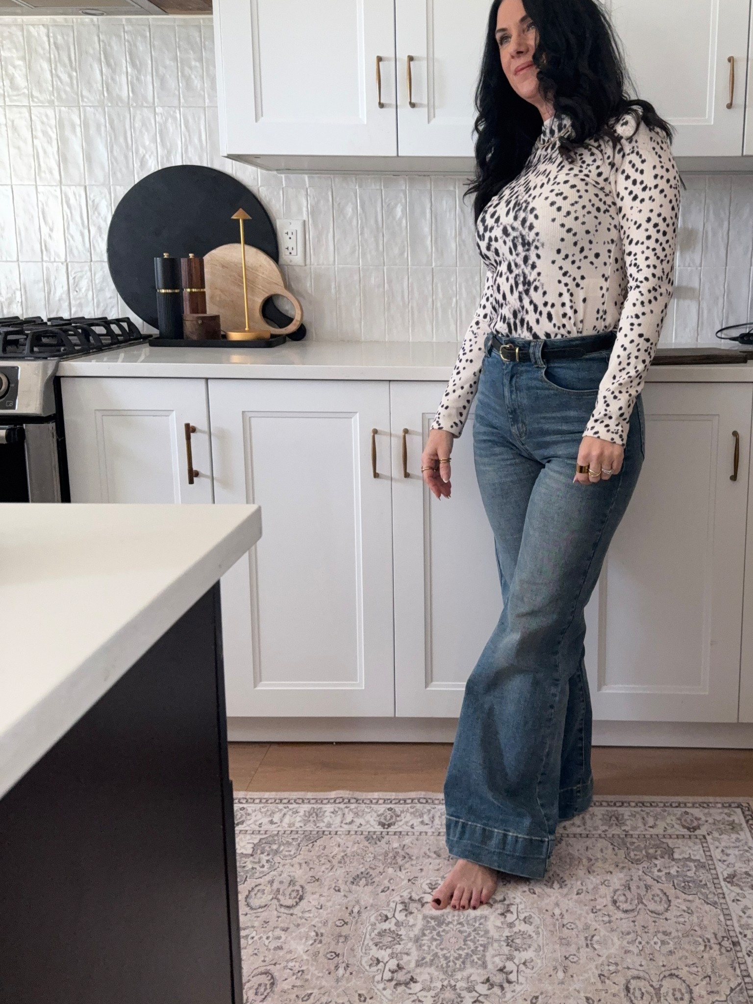 A perfect rug for the kitchen. A wide 3x10 size.. stain resistant and washable! 
This is the beige color, so pretty! 