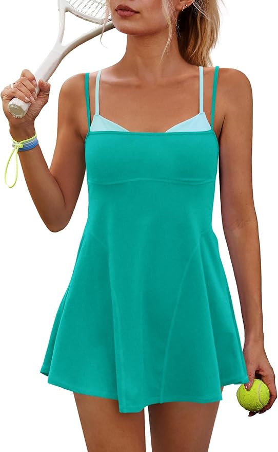 Womens Tennis Dress with Built in Shorts and Bra Athletic Dresses Golf Outfits Spaghetti Strap Wo... | Amazon (US)