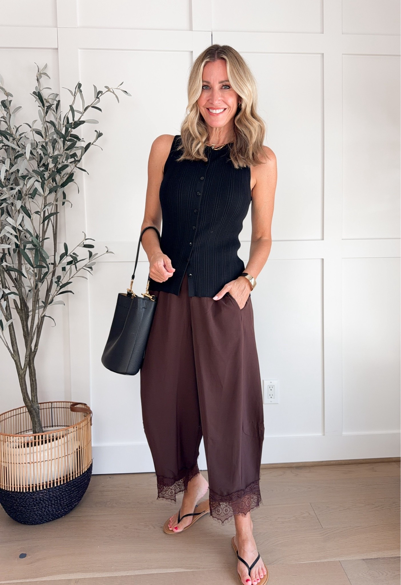 The lace trim makes these pants feel so much more special than a basic wide leg pair. I love the contrast of the relaxed shape with that feminine detail at the hem.

lace trim pants, wide leg pants, brown pants, fall pants, casual fall outfit, feminine style, transitional outfit, pull on pants, fall fashion, everyday outfit, statement pants, hauteandhumid

#LTKootd #LTKSeasonal #LTKOver40