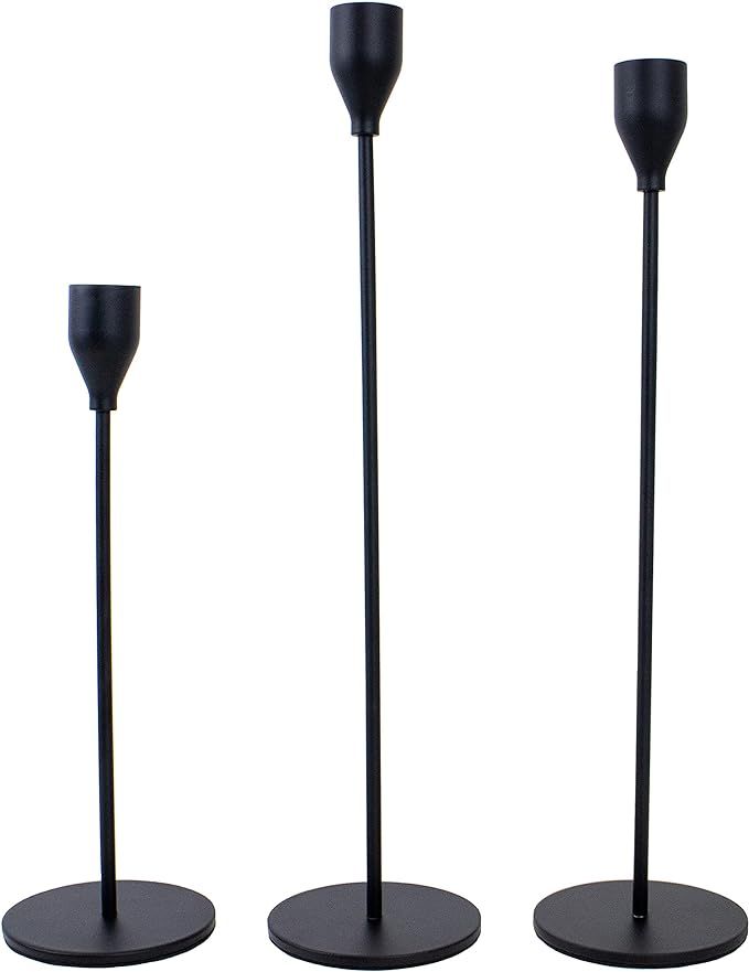 EZDC Set of 3 Matte Black Candlestick Holders for Taper Candles, Candle Holders, Tall Candle Hold... | Amazon (US)