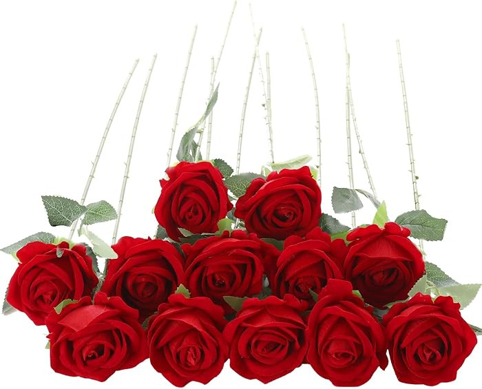 12Pcs Red Roses Artificial Flowers Fake Roses Faux Velvet Silk Flower for Home Wedding Decoration... | Amazon (US)