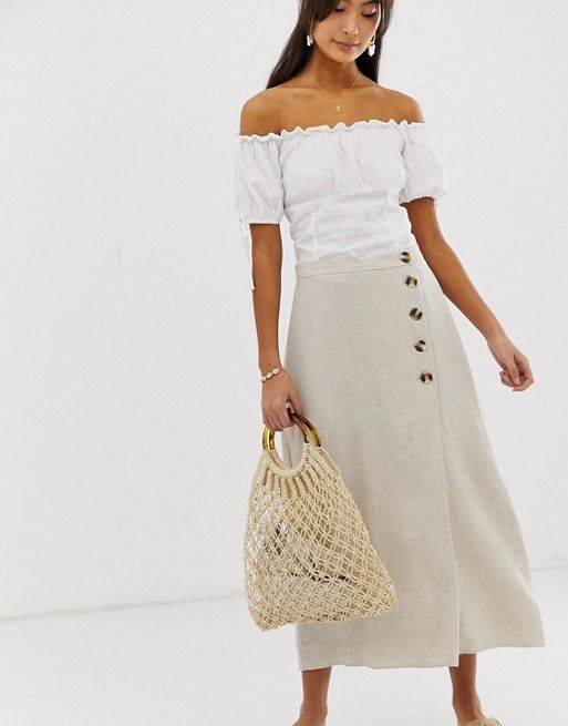 New Look skirt with button detail in stone | ASOS US