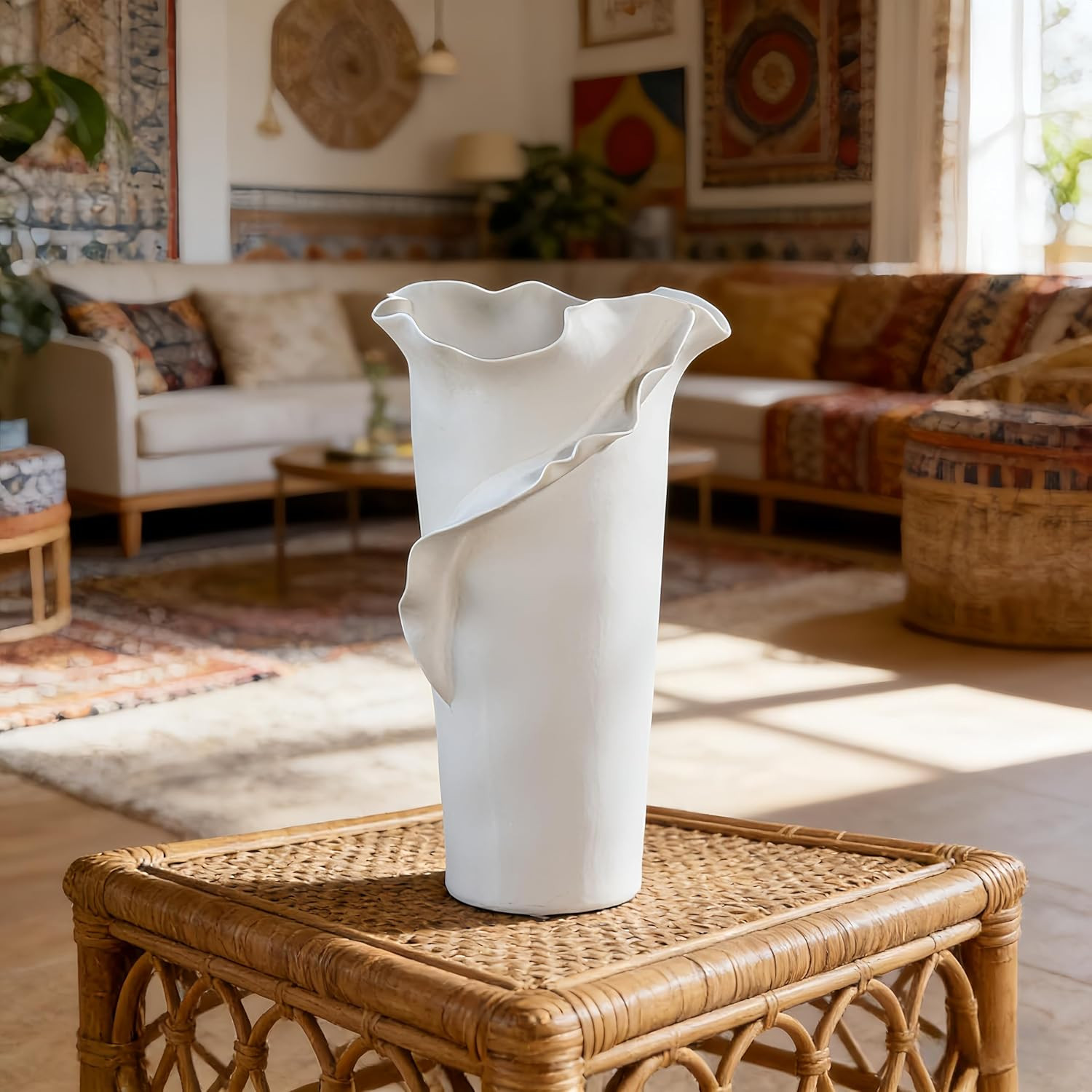 Abstract Irregular Ceramic Vase, White Irregular Pottery Vase, Handmade Decorative Minimalist Flo... | Amazon (US)