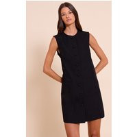 Black Tailored Woven Button Down A Line Mini Dress, Black | PrettyLittleThing UK