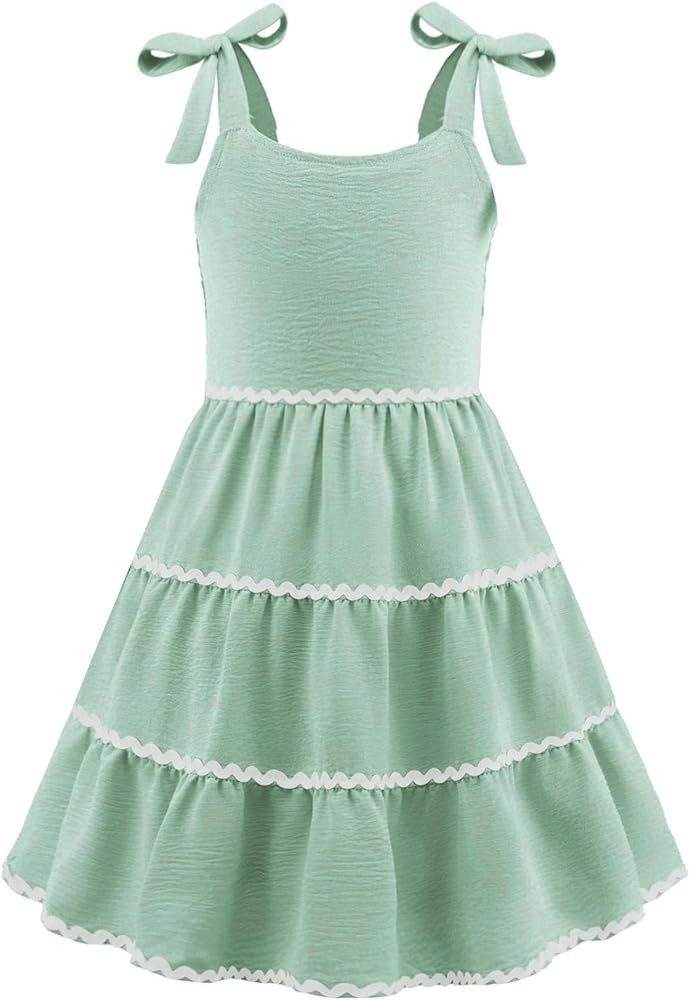Arshiner Girls Summer Sleeveless Bow-Tie Straps Sundress Flowy Smocked Backless Tiered Lace Swing... | Amazon (US)