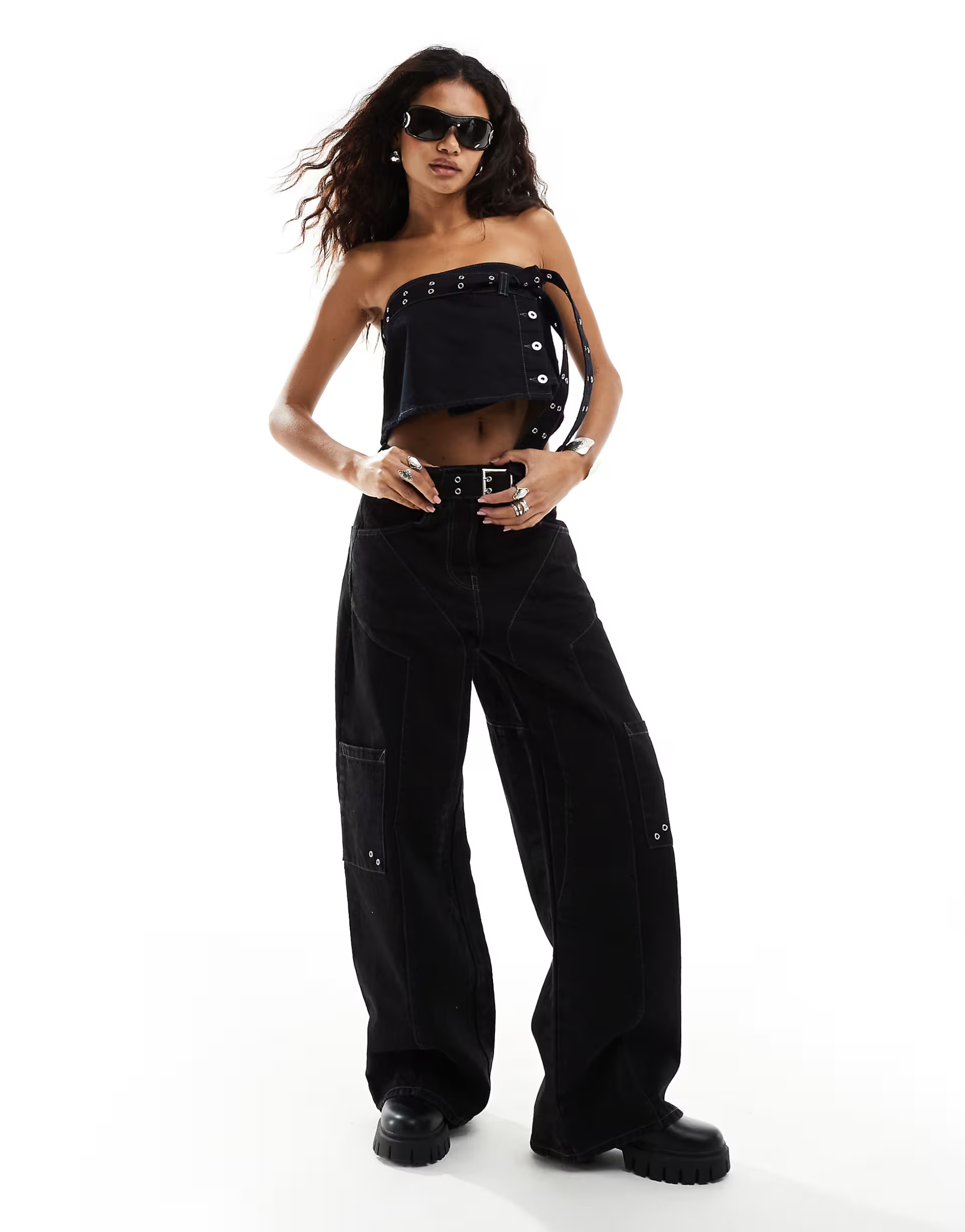 COLLUSION festival belted wide leg skate jeans in black co-ord - BLACK | ASOS (Global)