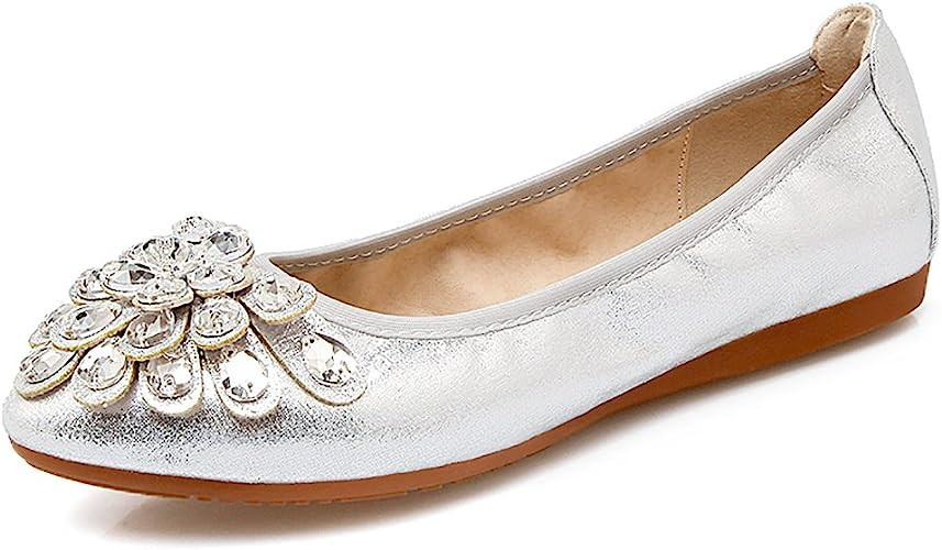 Meeshine Womens Foldable Soft Pointed Toe Ballet Flats Rhinestone Comfort Slip on Flat Shoes | Amazon (US)