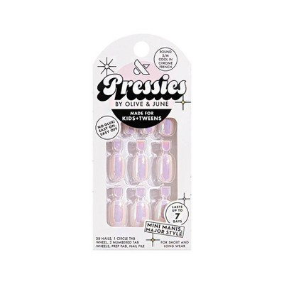 Olive & June Pressies Fake Nails - S Round - Cool in Chrome French - 28ct | Target