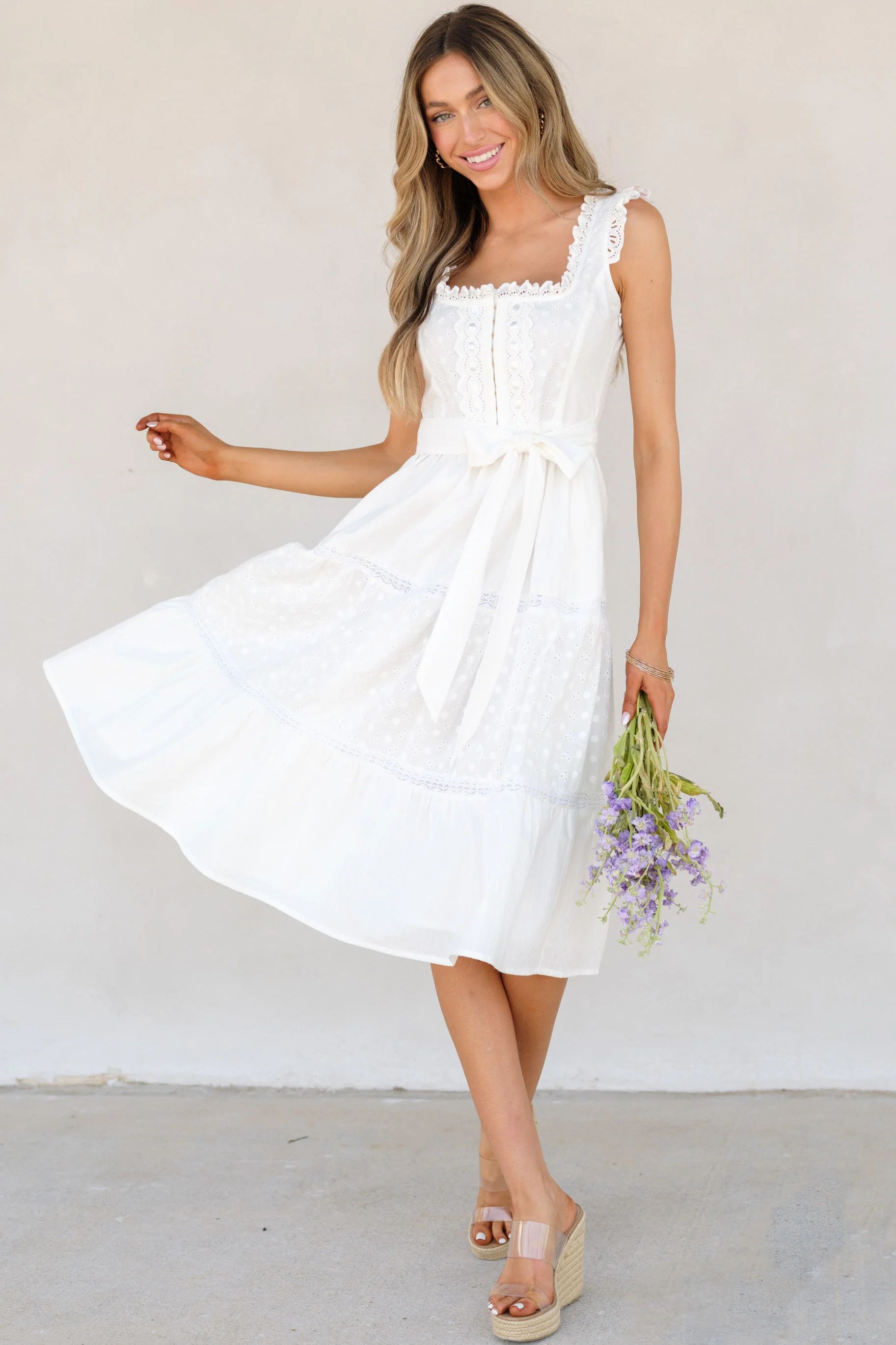 Love Frees Me White Eyelet Midi Dress | Red Dress 