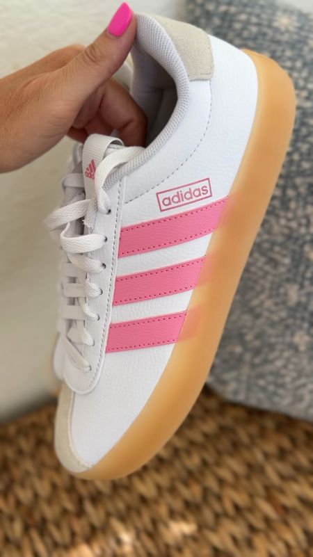 Pink adidas courts! Go down 1/2 a size—these are so comfy🥳 & the prettiest shade of pink! 

#LTKFindsUnder100 #LTKShoeCrush #LTKTravel