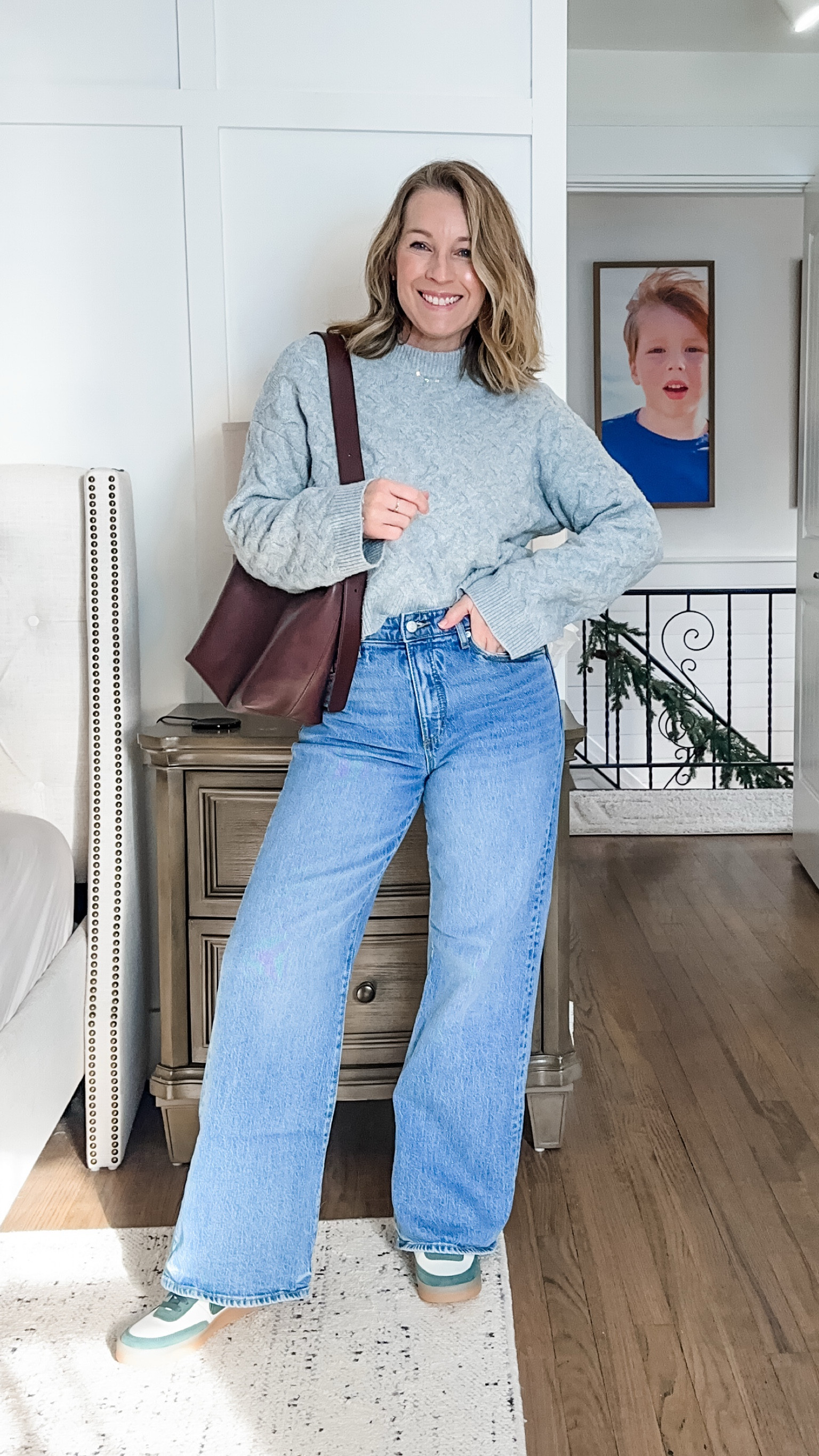 Small sweater, SO soft and stretchy. Sized down 1 in the jeans, 2 in the similar Madewell ones! Normally wear a 29; 28 in the ones shown and 27 in the Madewell. Tts 8 sneakers and I LOVE them! So comfy from day 1! 

#LTKMidsize #LTKStyleTip #LTKFindsUnder100