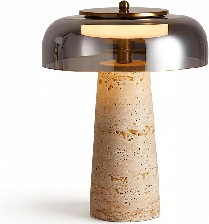 Travertine Lamp, Natural Stone Table Lamps with Glass Shade, 12W Mushroom Bedside Nightstand Ligh... | Amazon (US)