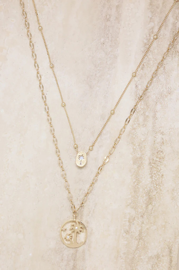 Layered Palm Tree 18k Gold Plated Necklace Set | Ettika