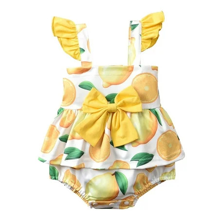 Meihuida Baby Girl Sleeveless Watermelon Lemon Romper Dress with Bowknot Skirted Bodysuit | Walmart (US)