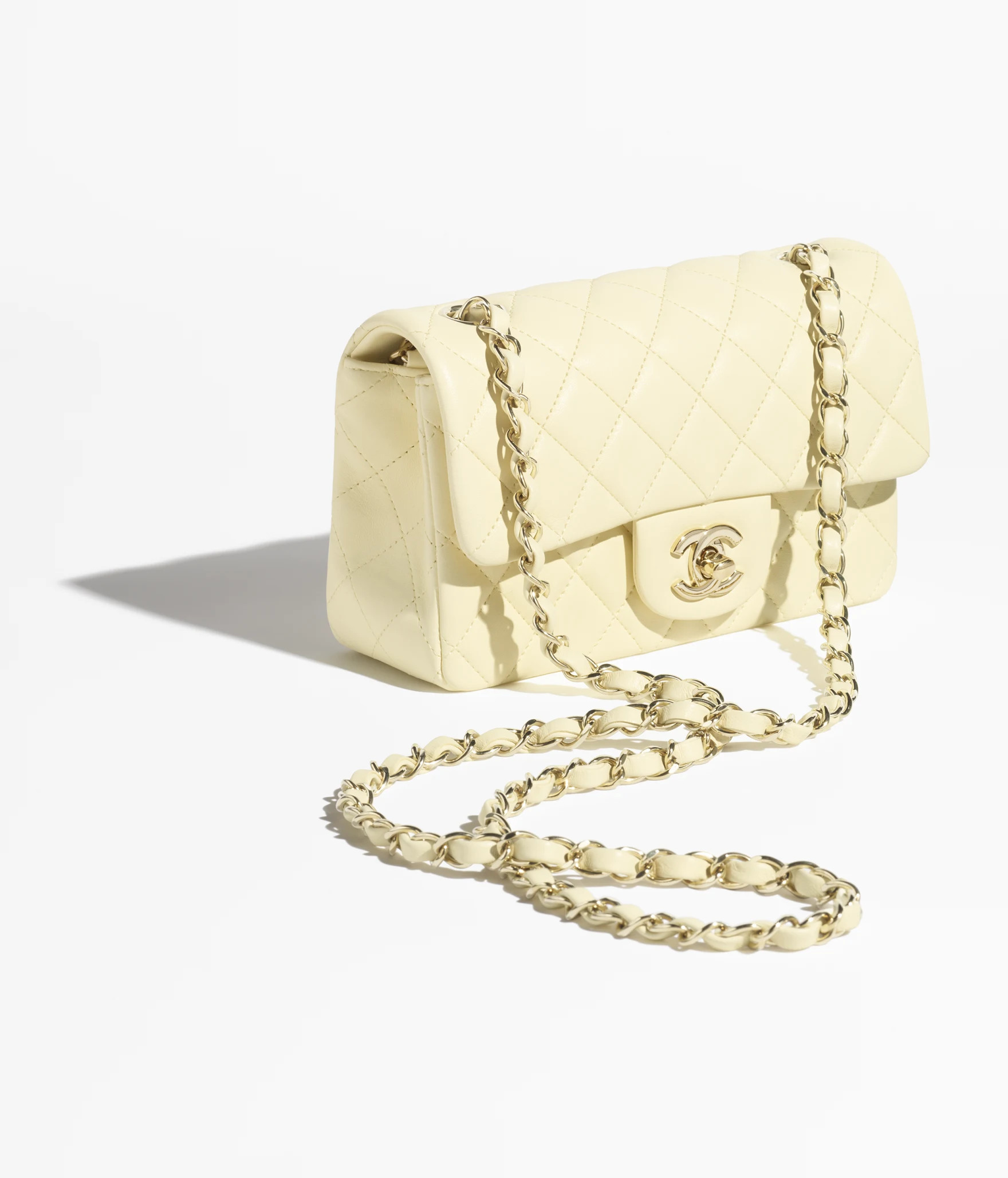 Mini classic handbag, Lambskin & gold-tone metal, light yellow — Fashion | CHANEL | Chanel, Inc. (US)