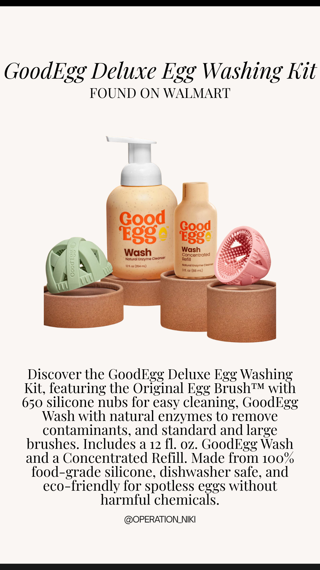 Simplify your kitchen prep routine with this unique find from Walmart. 🏠 This staple is perfect for keeping fresh eggs completely clean, spotless, and ready for your favorite holiday recipes.

The GoodEgg Deluxe Egg Washing Kit features a gentle silicone brush that easily clears away dirt without any harsh scrubbing. 🧼 Paired with a natural enzyme wash, it safely cleans your eggs without harmful chemicals. Plus, everything is dishwasher safe, making cleanup incredibly simple. ✨

Follow for more @OPERATION_NIKI on IG, TikTok, & Facebook

#WalmartFinds #KitchenEssentials #EggWashingKit #OperationNiki #OrganizedHome #KitchenUpgrade #FreshEggs #FoodPrep #WalmartHome #HomeMaintenance #KitchenRoutine

#LTKfoodie #LTKHome