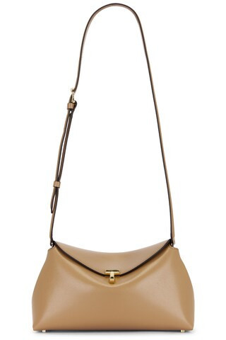 Toteme T-Lock Leather Clutch in Tan | FWRD 