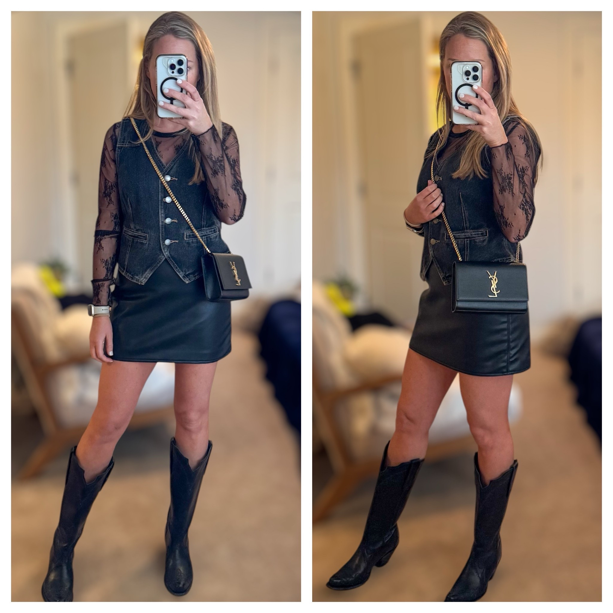 Country concert outfit, night out, date night, going out, cowboy boots, lace top, leather mini skirt, , YSL purse, designer bag #countryoutfit #datenight #cowboyboots #lacetop #countryconcert

#LTKStyleTip #LTKFindsUnder50 #LTKOver40