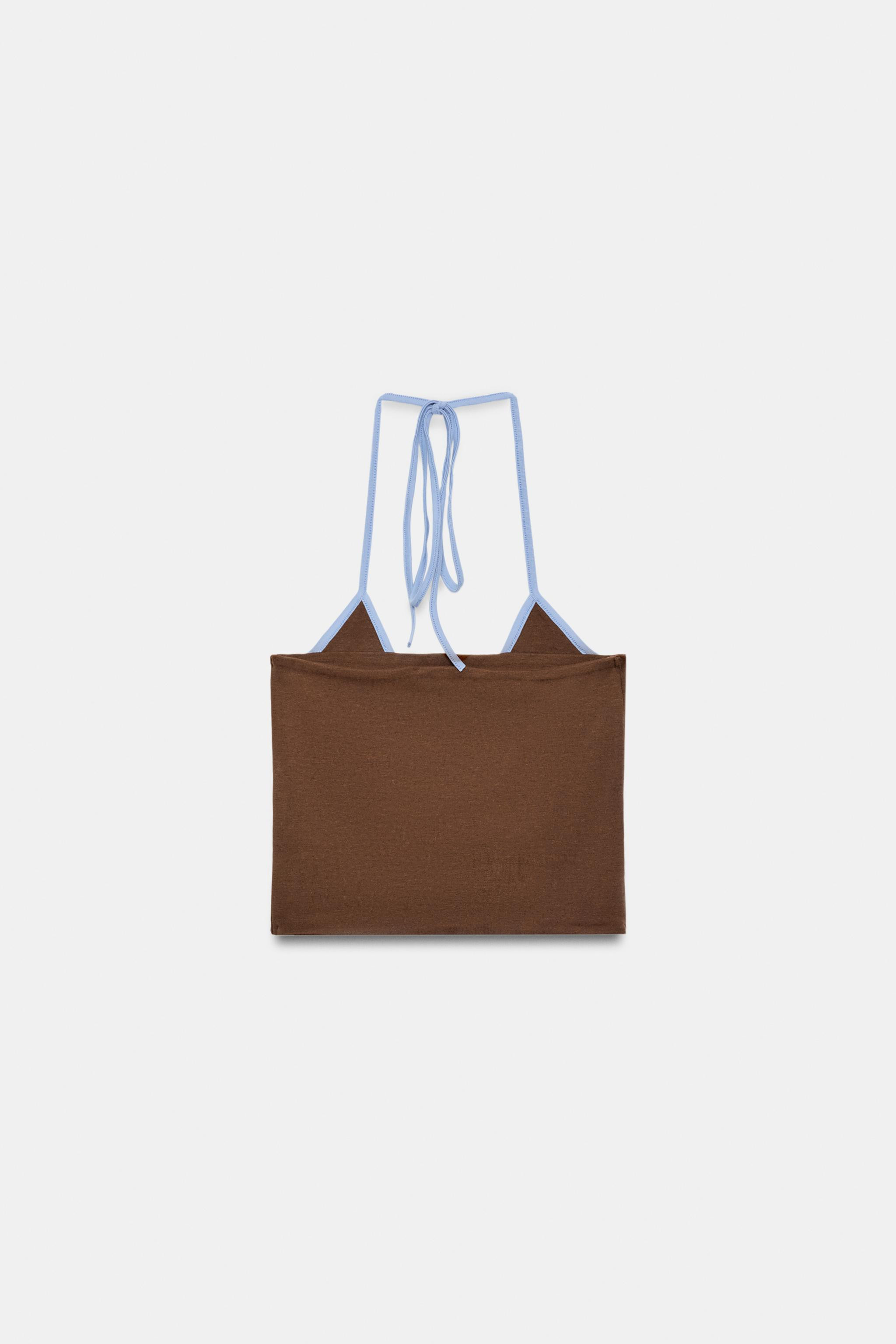 CONTRAST TRIM HALTER CROP TOP | Zara US