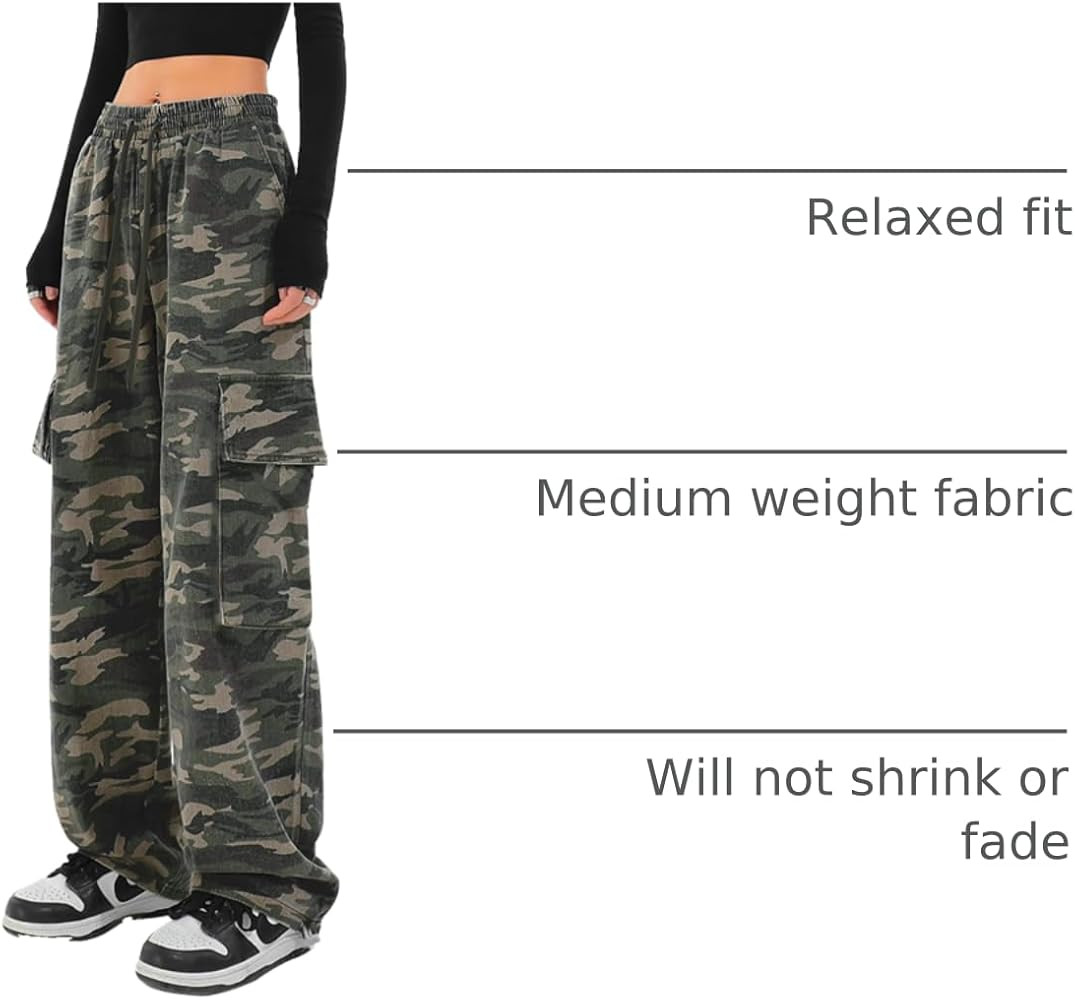 SESERAGI Cargo Pants Women Baggy Streetwear Y2K Drawstring Trousers Wide Leg Pants | Amazon (US)