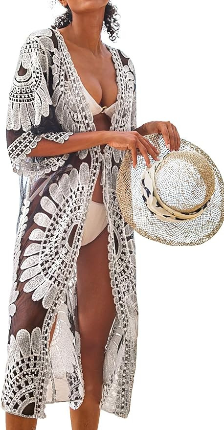 CUPSHE Women's Black Sunflower Crochet Scallop Cover Up | Amazon (US)