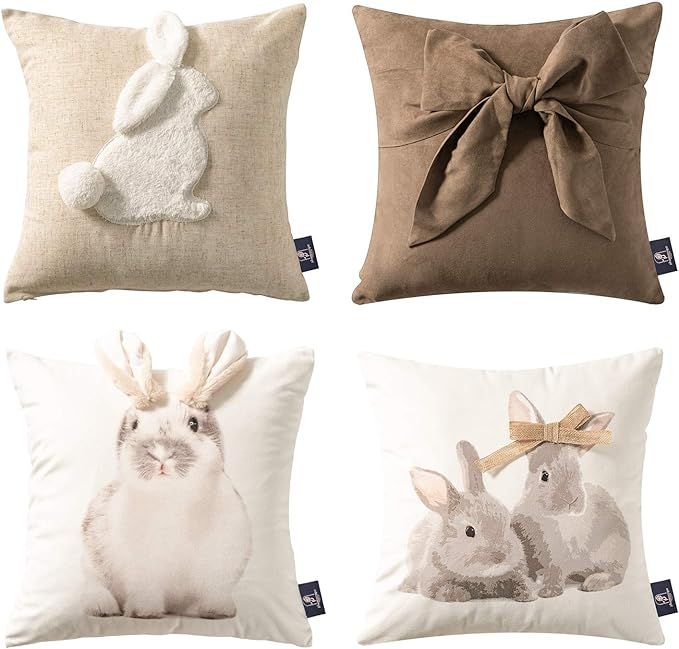 Phantoscope Pack of 4 Happy Easter Throw Pillow Case Cushion Cover Wonderful Rabbits 18 x 18 inch... | Amazon (US)