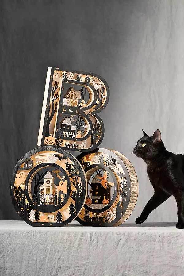 Boo Halloween Light-Up Wood Mantel Letters | Anthropologie (US)