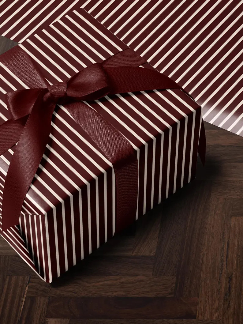 Classy Christmas Wrapping Paper Red Striped Holiday Gift Wrap Traditional Gift Wrap Elegant Chris... | Etsy (US)