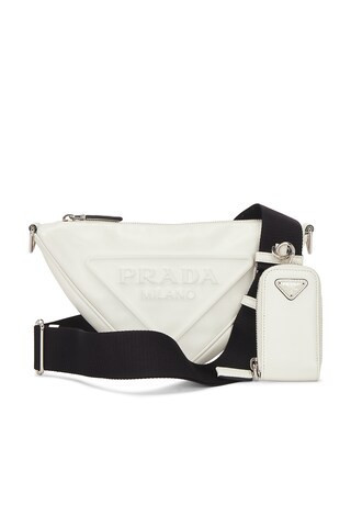 Prada Grace Lux Triangle Shoulder Bag in White | FWRD 