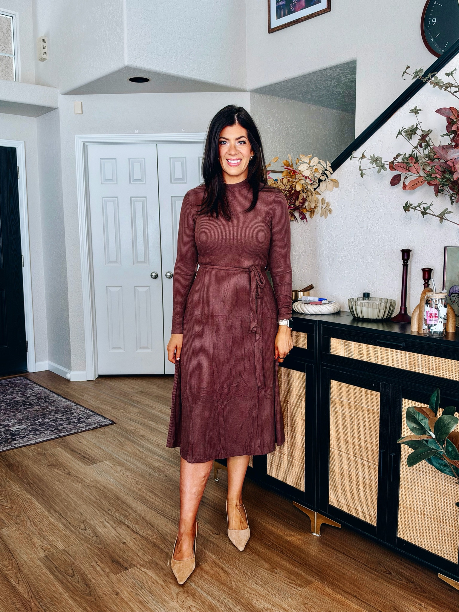 Workwear under $50
In a large sweater dress