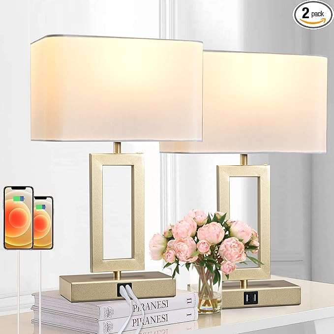 Set of 2 Table Lamps with Dual USB Ports,Touch Control for Bedside and Nightstand in Bedroom, 3-W... | Amazon (US)