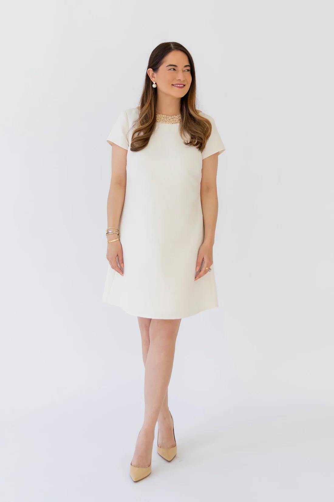 Winter White & Gold Allie Bow Back Dress | Sail to Sable