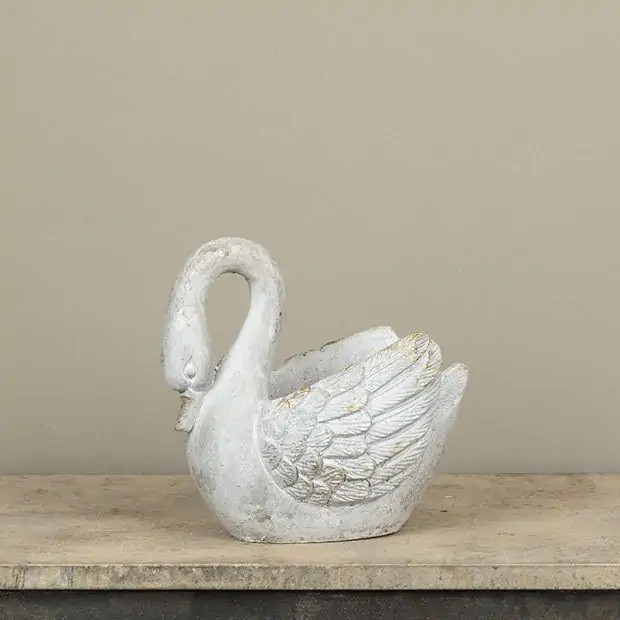 Weathered Gold and White Swan Planter | Antique Farm House