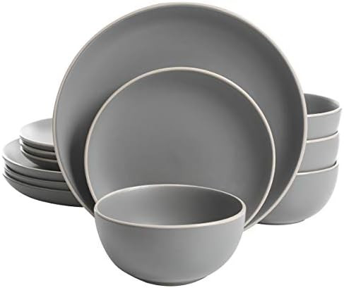 Gibson Home Rockaway 12-Piece Dinnerware Set Service for 4, Grey Matte - | Amazon (US)