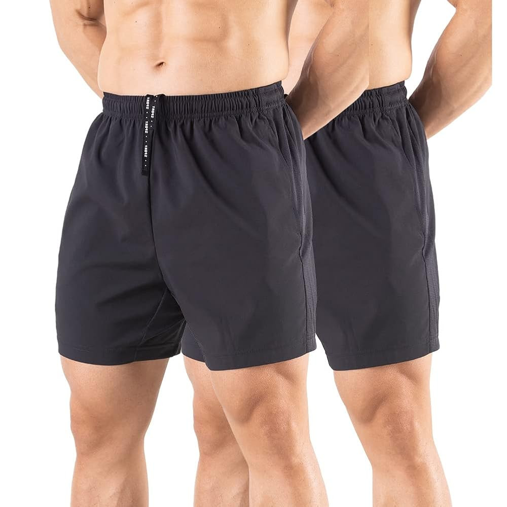 Gaglg Men's 5" Running Shorts 2 Pack Quick Dry Athletic Workout Gym Shorts with Zipper Pockets Bl... | Amazon (US)