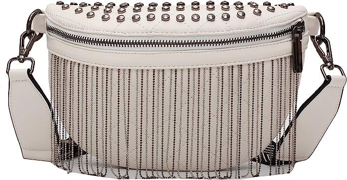 Fanny pack Chest Bag For women PU Quilted Waist Cross body Bags Rivet studded Tassel Shoulder Pur... | Amazon (US)