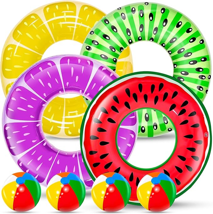 8 Pack Inflatable Pool Floats, Pool Toys for Swimming Pool Party Kids Adults 4 Pcs Fruit Swim Tub... | Amazon (US)