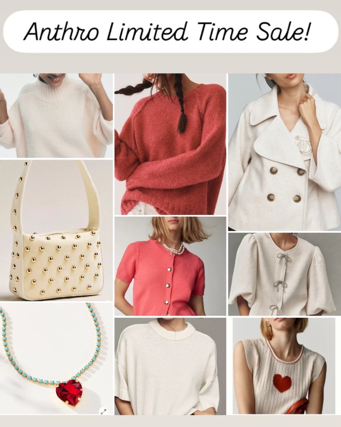 Anthropologie limited time sal! 
Sweaters, jewelry! Coats, jacket, last mini gifts for her! 
Gifts for mom 

#LTKSaleAlert #LTKSeasonal #LTKHoliday