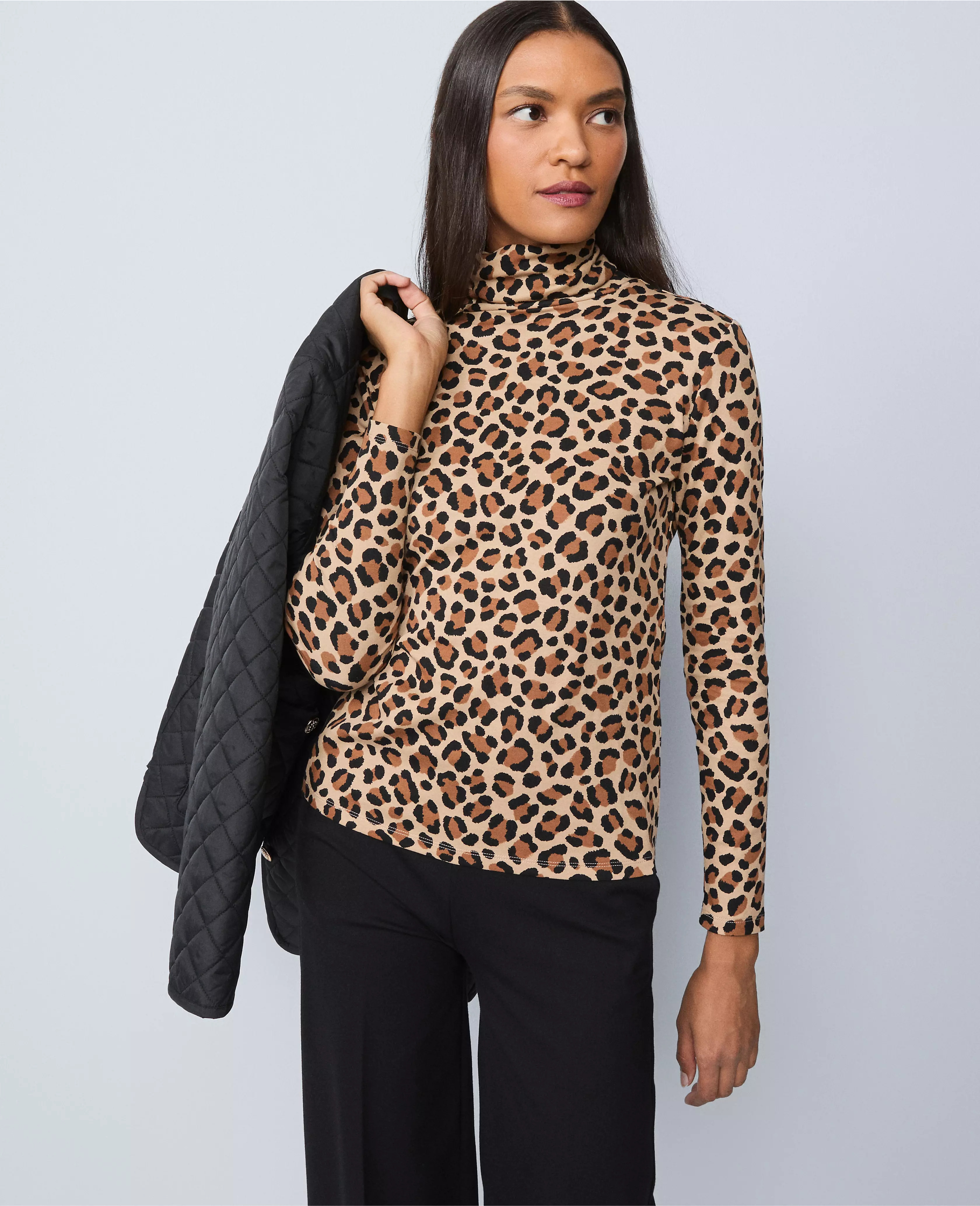 Weekend Collection Animal Print Turtleneck Top | Ann Taylor