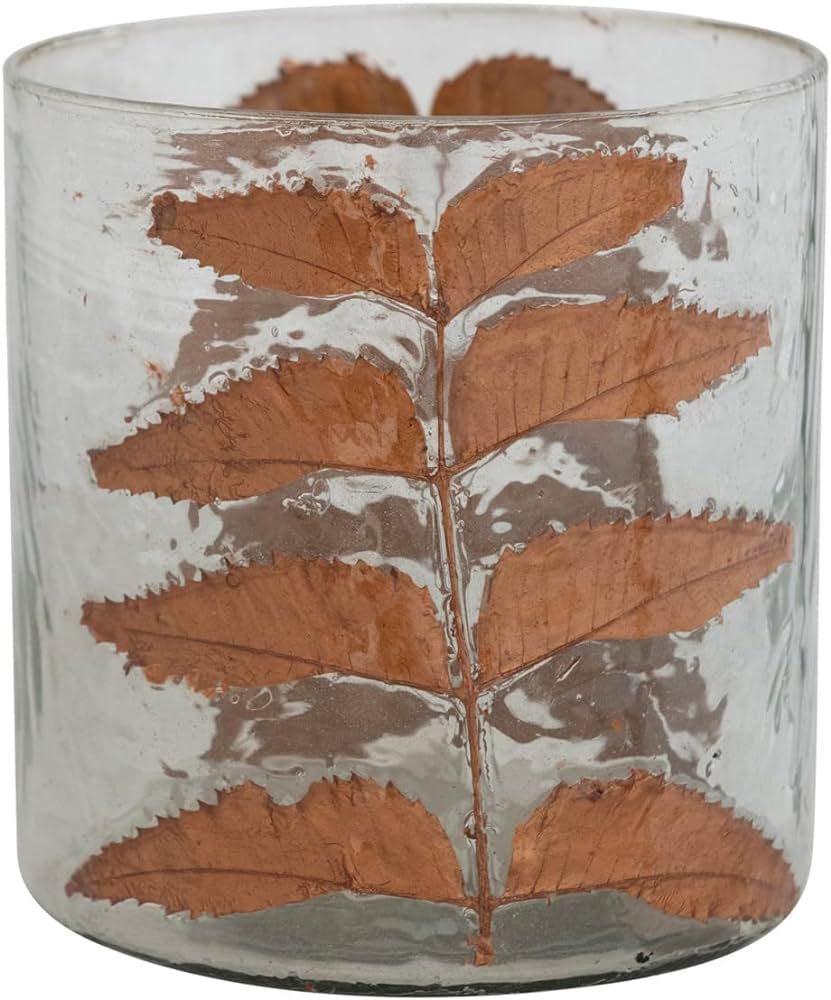 Creative Co-Op 6" Round x 6-1/2"H Glass Candle Holder w/Embedded Natural Neem Leaves, Copper Fini... | Amazon (US)
