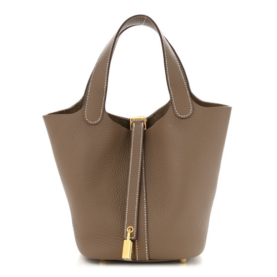 Taurillon Clemence Picotin Lock 18 PM Etoupe | FASHIONPHILE (US)