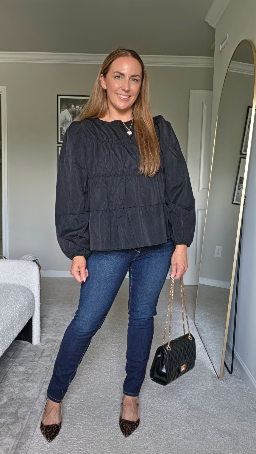 This black tiered peplum top is such an easy way to elevate a casual look. Style it with classic denim and pointed flats for effortless day-to-night wear.#casualstyle #everydayoutfit #fallfashion #datenightlook

#LTKOver40 #LTKgrwm #LTKootd