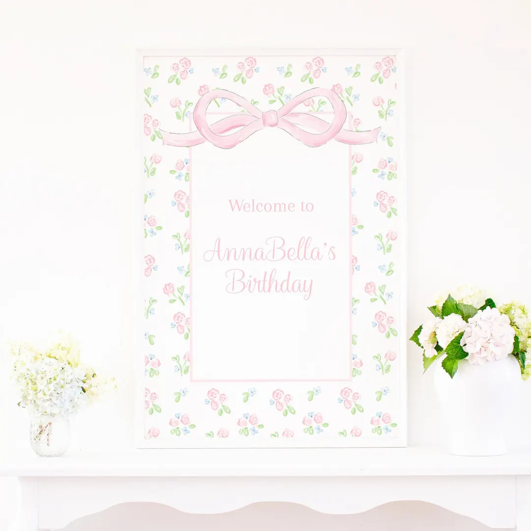 Welcome Sign | 24x36 Printable | Watercolor Pink Bow and Floral Print | Baby Shower | Birthday | ... | Etsy (US)