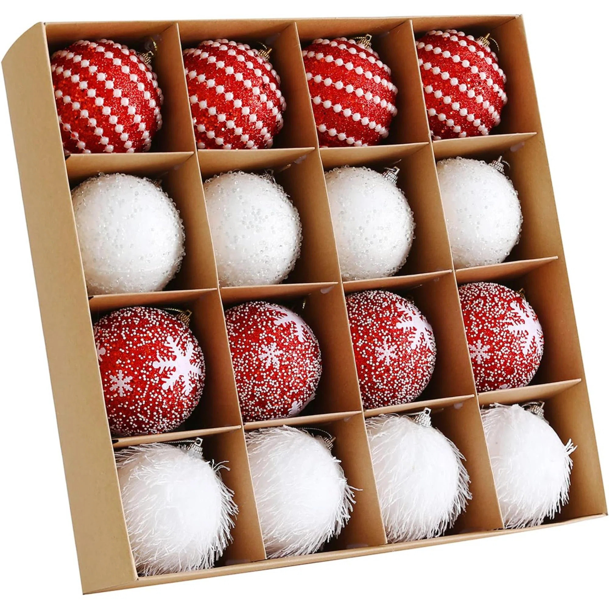 Christmas Tree Ball Ornament Set 16Pcs 80Mm/3.15Inch Red White Glittering Shatterproof Foam Chris... | Wayfair North America