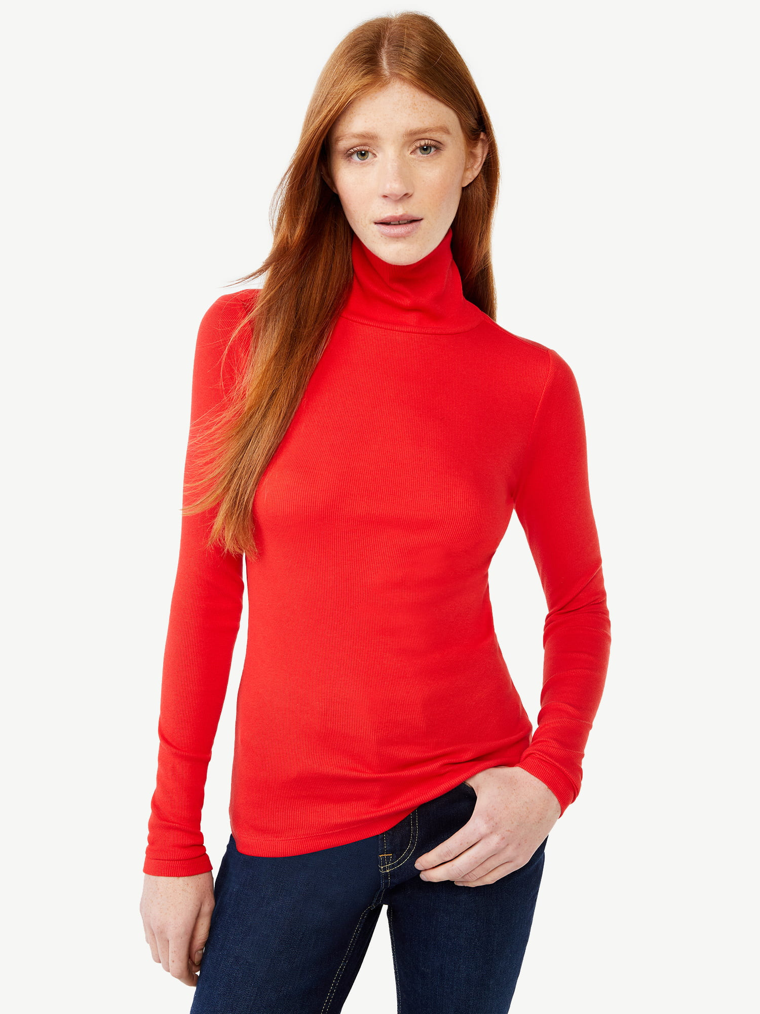 Free Assembly Women's Fine Rib Turtleneck Sweater, Walmart Fashion, Walmart Christmas, Red Turtlenec | Walmart (US)