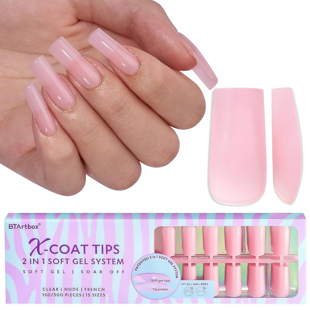 BTArtbox XCOATTIPS Soft Gel Nail Tips - Matte Long Square Press On Nails Pink Colored Natural wit... | Amazon (US)
