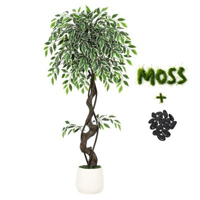 Realistic Artificial Ficus Tree, Faux Floor Plant with White Ceramic Pot, Lifelike Fake Ficus Tree | Target