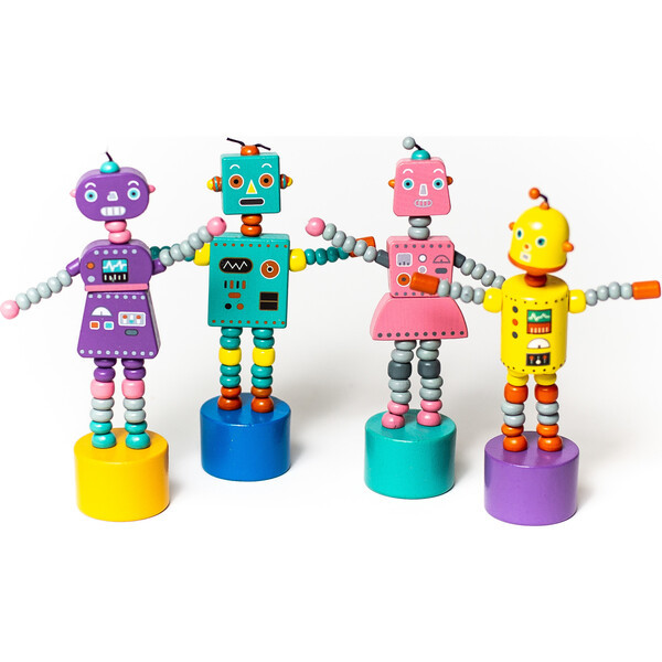 Retro Robots Push Puppets, Set of 4 | Maisonette