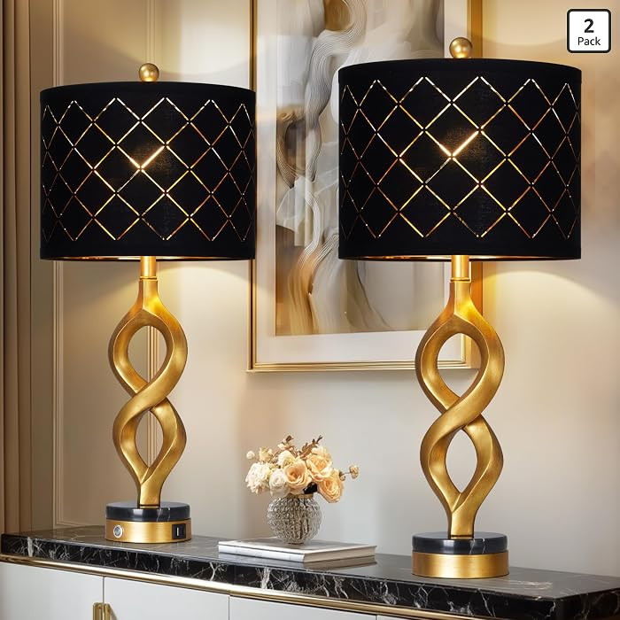Cinyirong 30" Black and Gold Table Lamps Set of 2 for Bedroom, Modern Touch Control Bedside Lamps... | Amazon (US)
